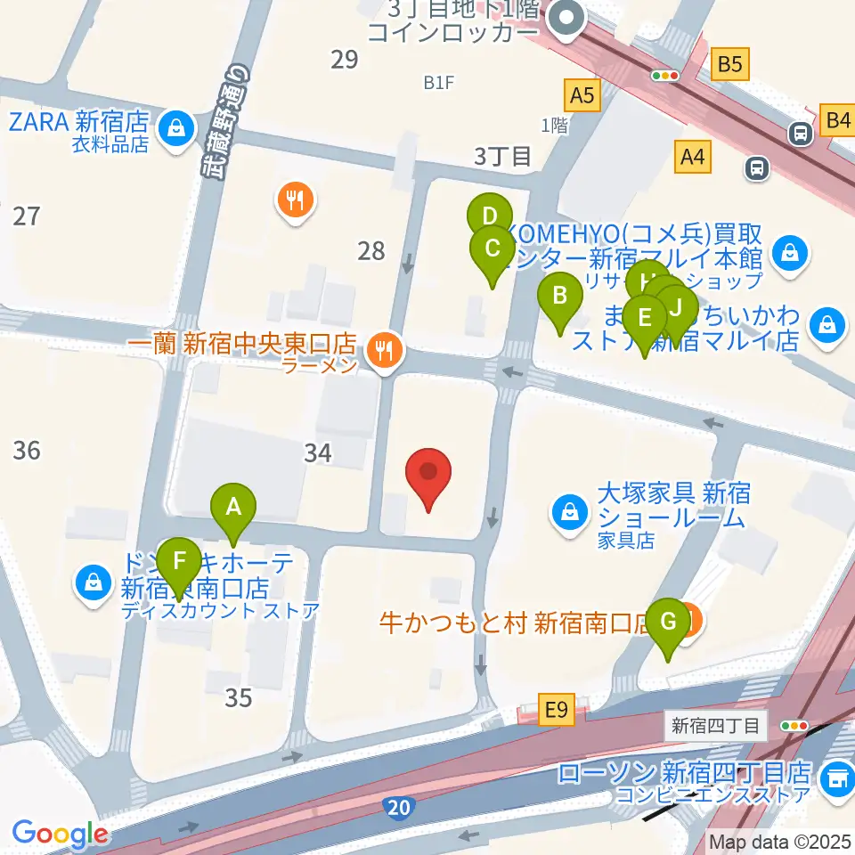 ユニオンレコード新宿周辺のカフェ一覧地図