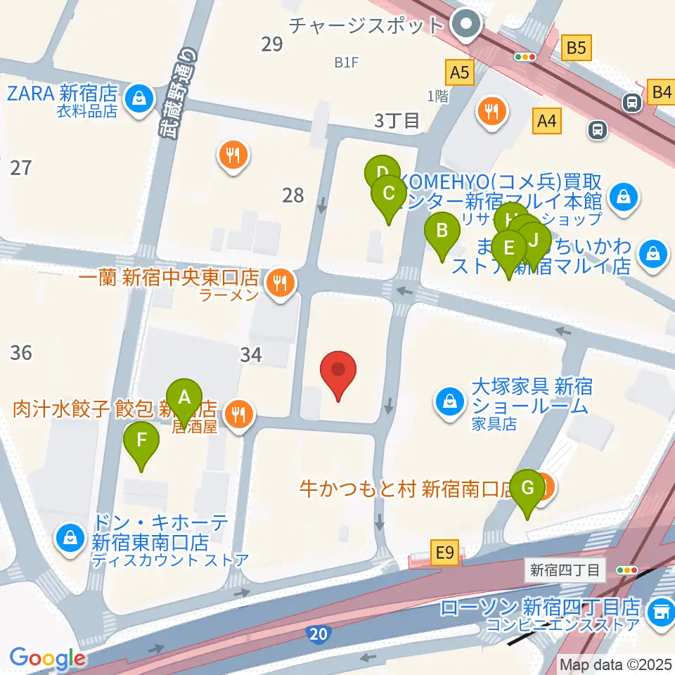 ユニオンレコード新宿周辺のカフェ一覧地図