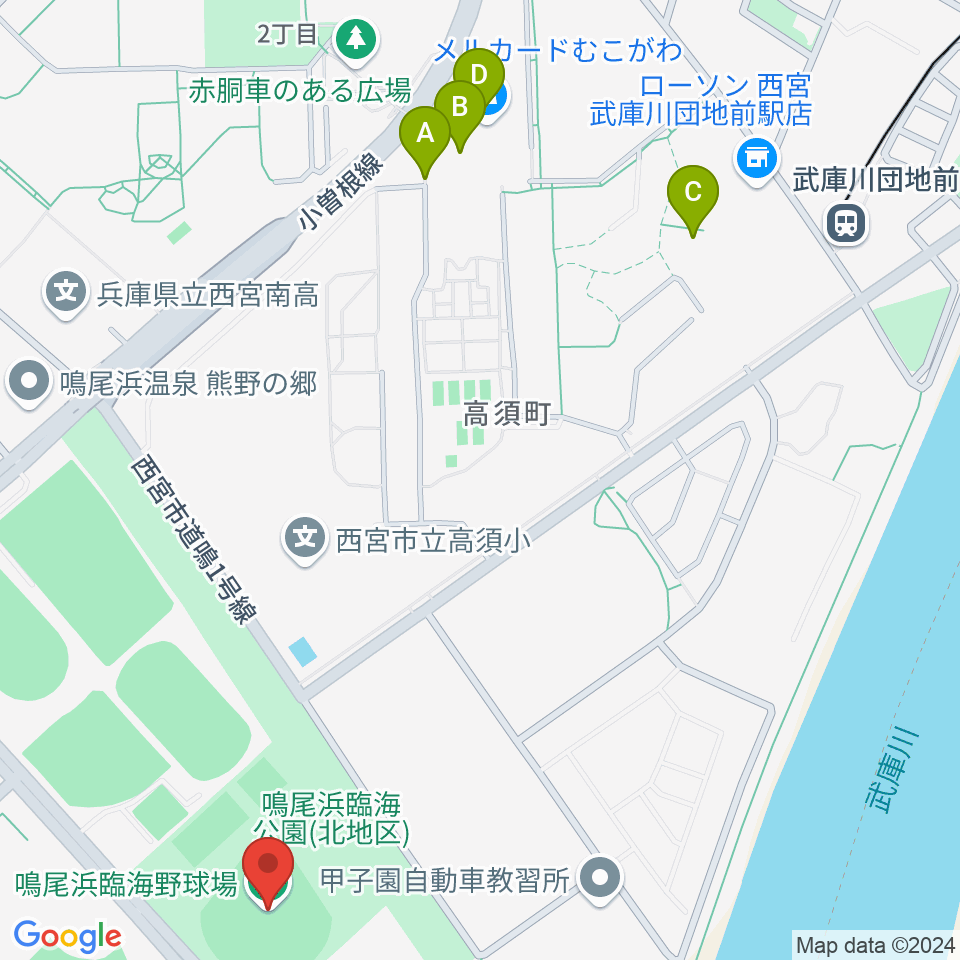 鳴尾浜臨海野球場周辺のカフェ一覧地図