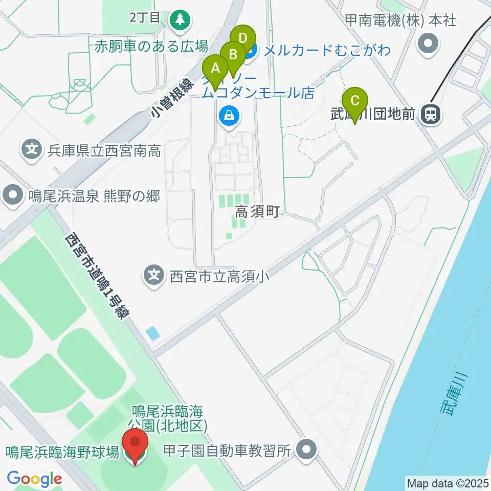 鳴尾浜臨海野球場周辺のカフェ一覧地図