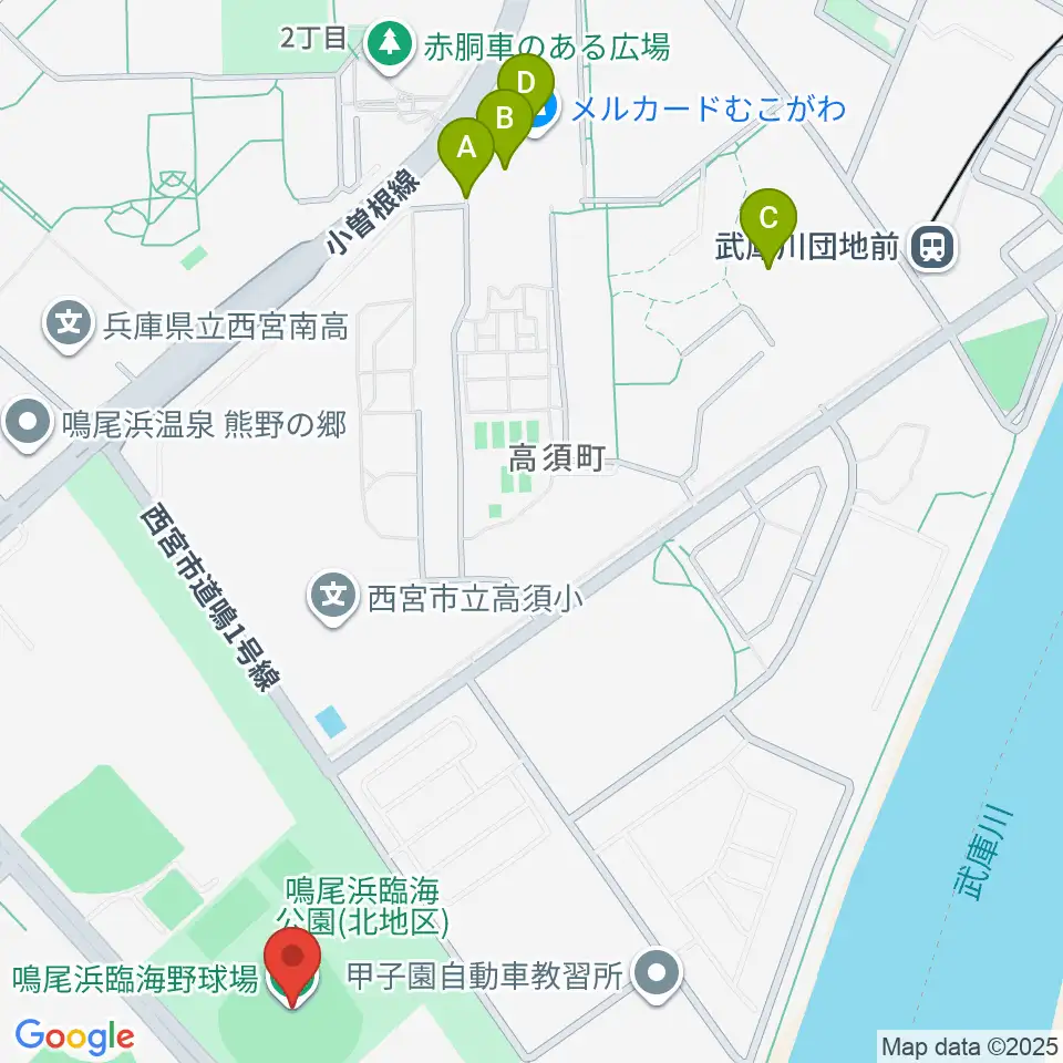 鳴尾浜臨海野球場周辺のカフェ一覧地図