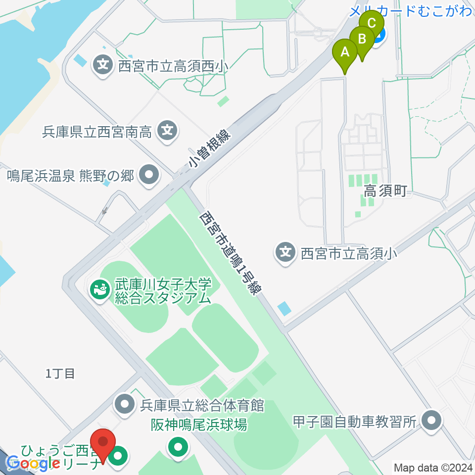 ひょうご西宮アイスアリーナ周辺のカフェ一覧地図