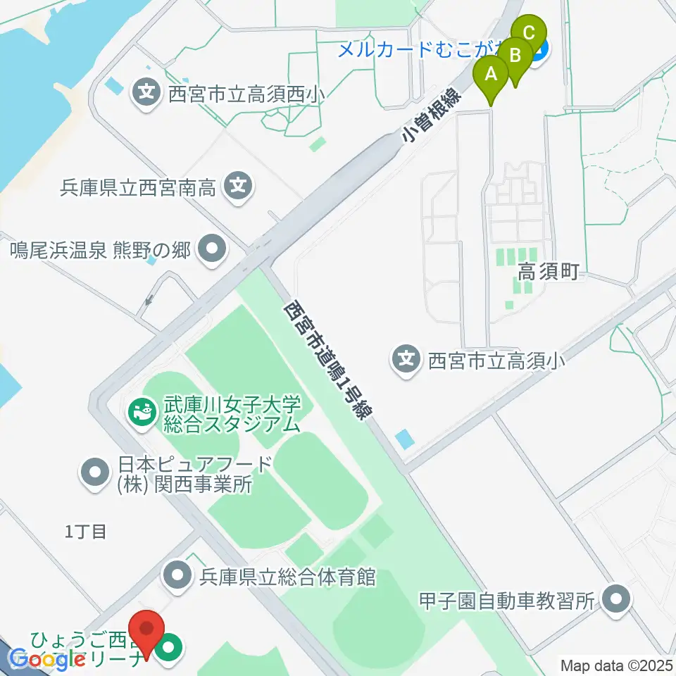 ひょうご西宮アイスアリーナ周辺のカフェ一覧地図