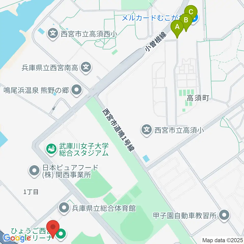 ひょうご西宮アイスアリーナ周辺のカフェ一覧地図