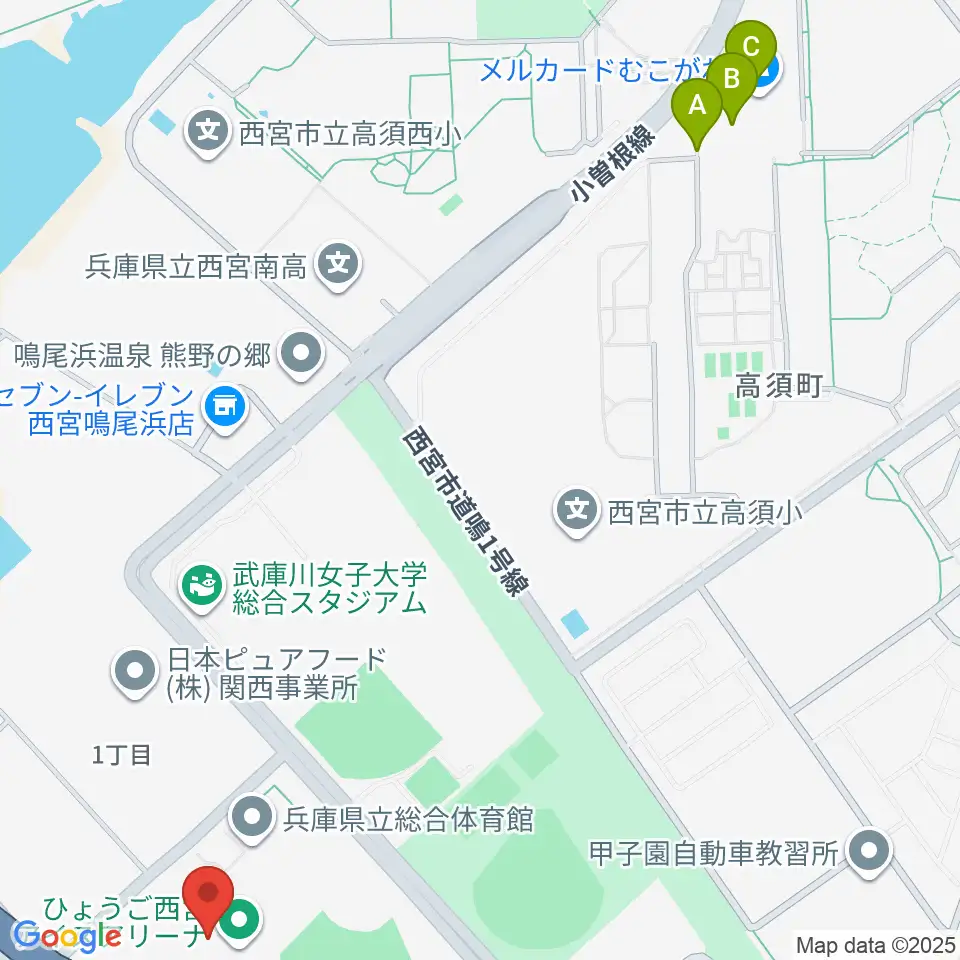 ひょうご西宮アイスアリーナ周辺のカフェ一覧地図