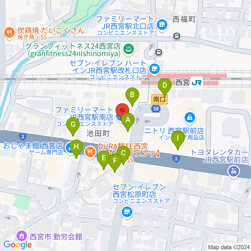 石井音楽教室周辺のカフェ一覧地図