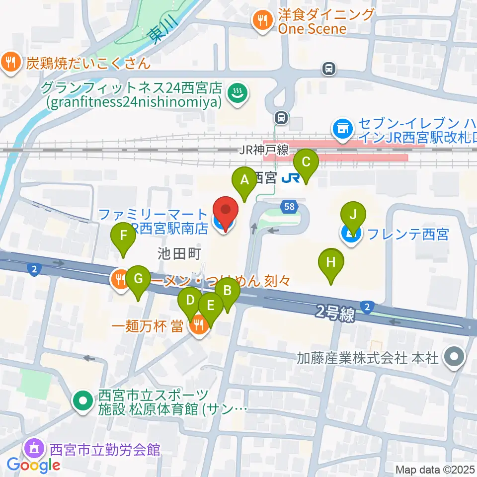 石井音楽教室周辺のカフェ一覧地図