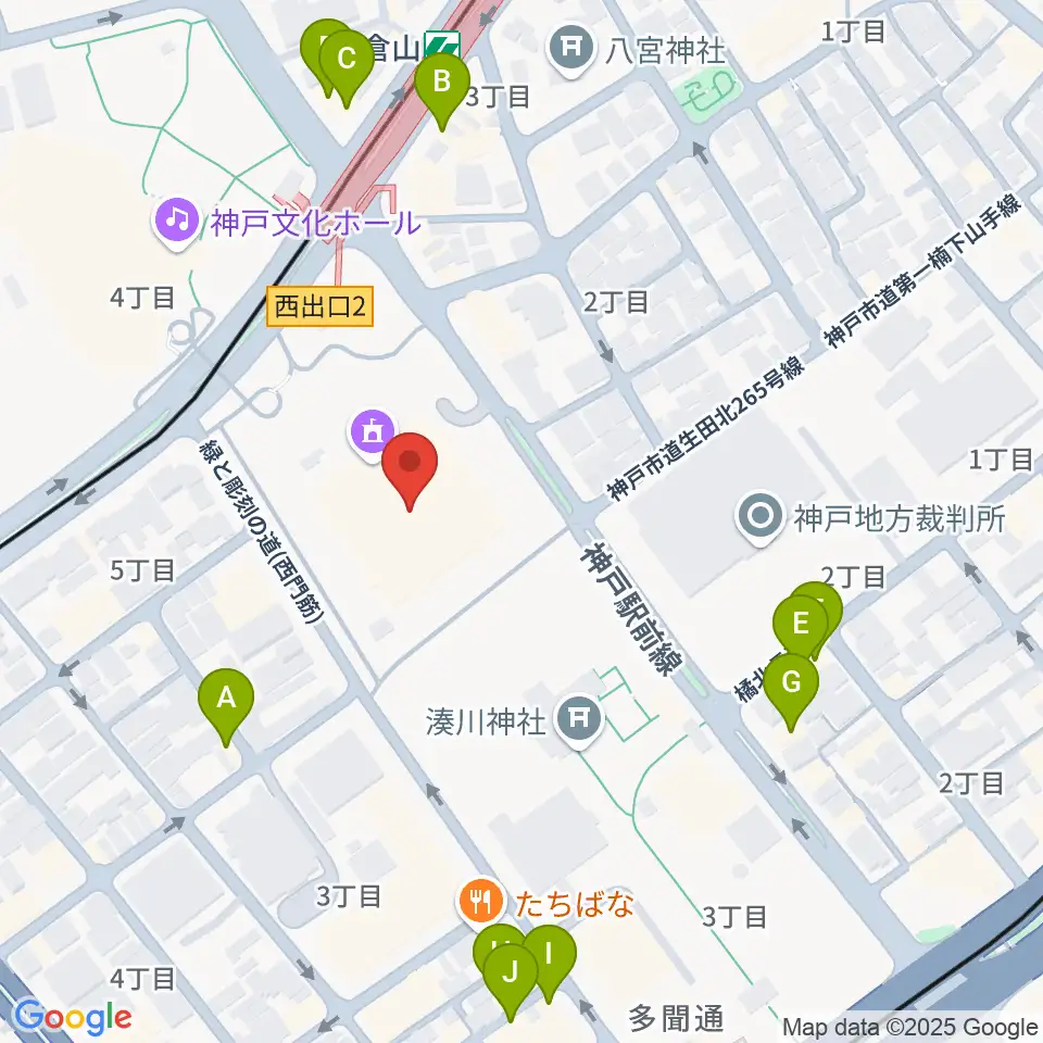 神戸市立中央体育館周辺のカフェ一覧地図