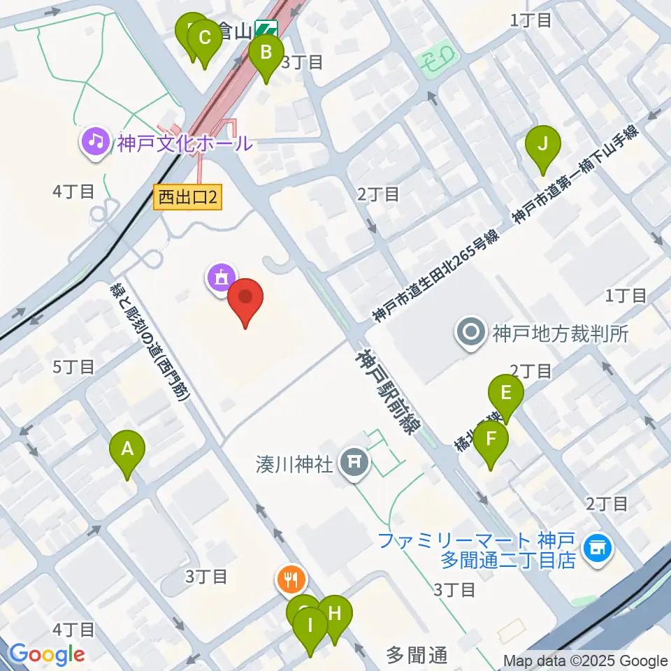 神戸市立中央体育館周辺のカフェ一覧地図