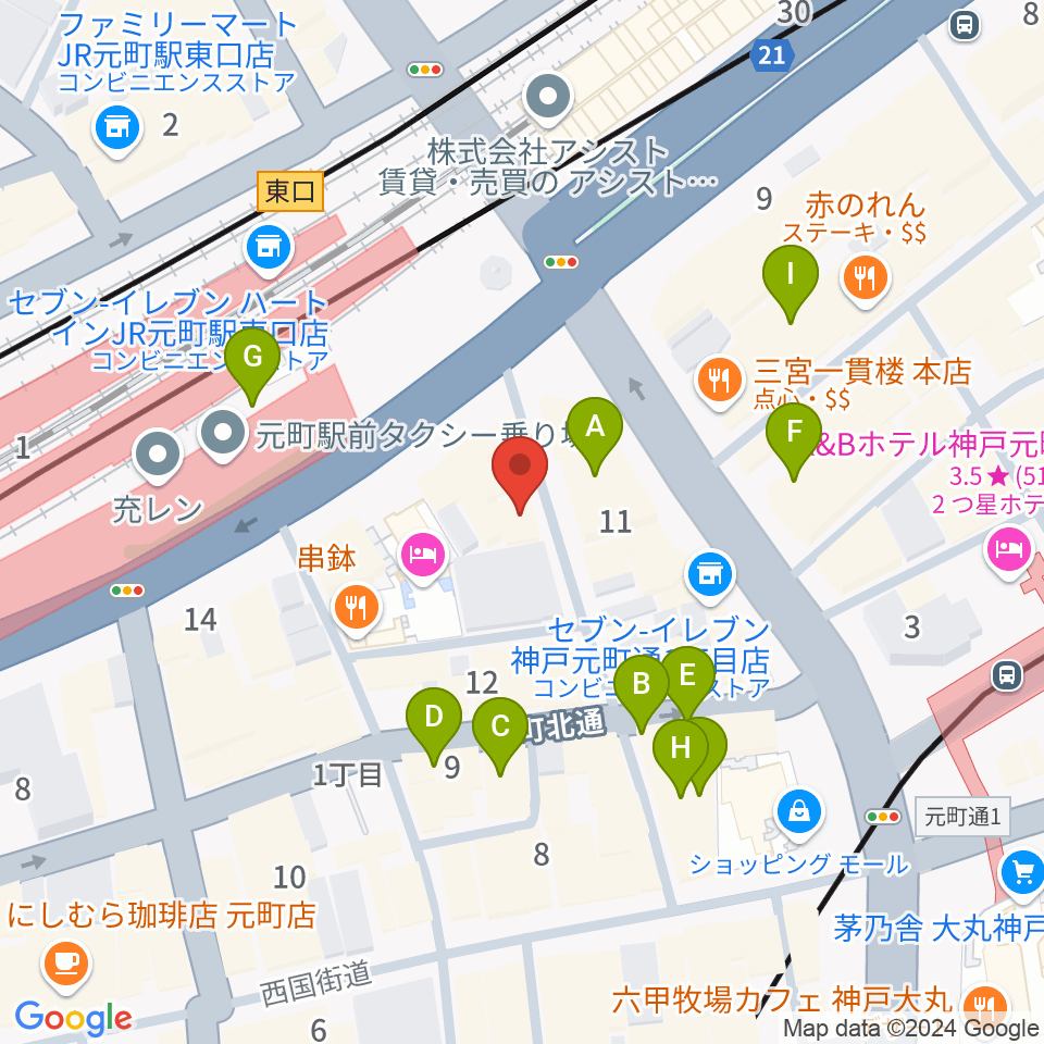 りずむぼっくす神戸元町店周辺のカフェ一覧地図