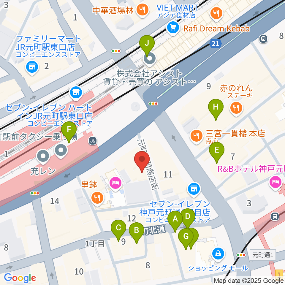 りずむぼっくす神戸元町店周辺のカフェ一覧地図