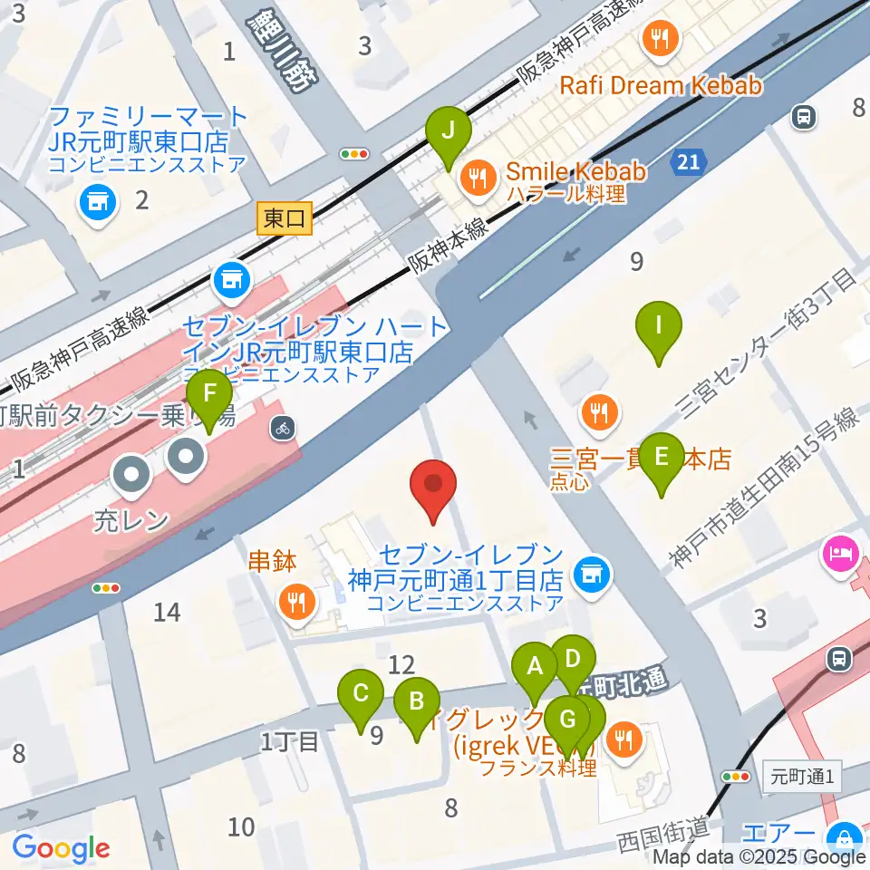 りずむぼっくす神戸元町店周辺のカフェ一覧地図