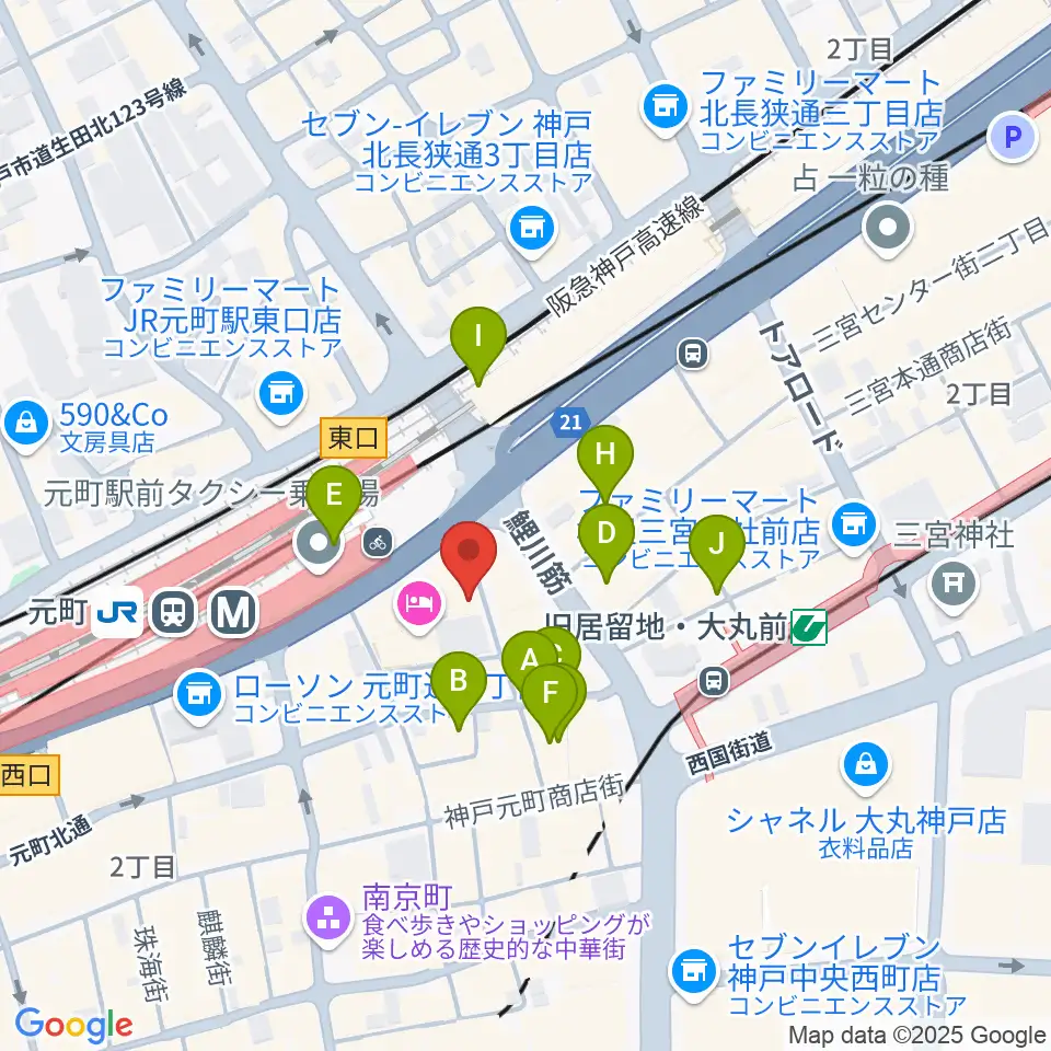りずむぼっくす神戸元町店周辺のカフェ一覧地図
