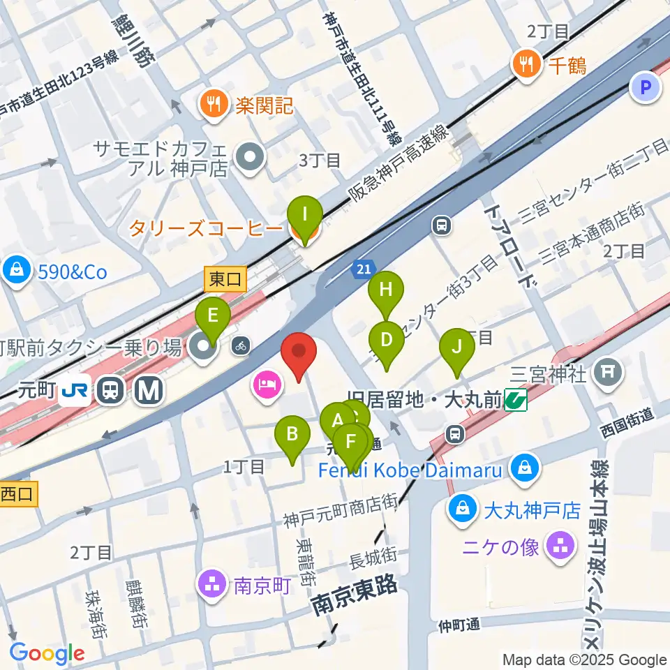 りずむぼっくす神戸元町店周辺のカフェ一覧地図