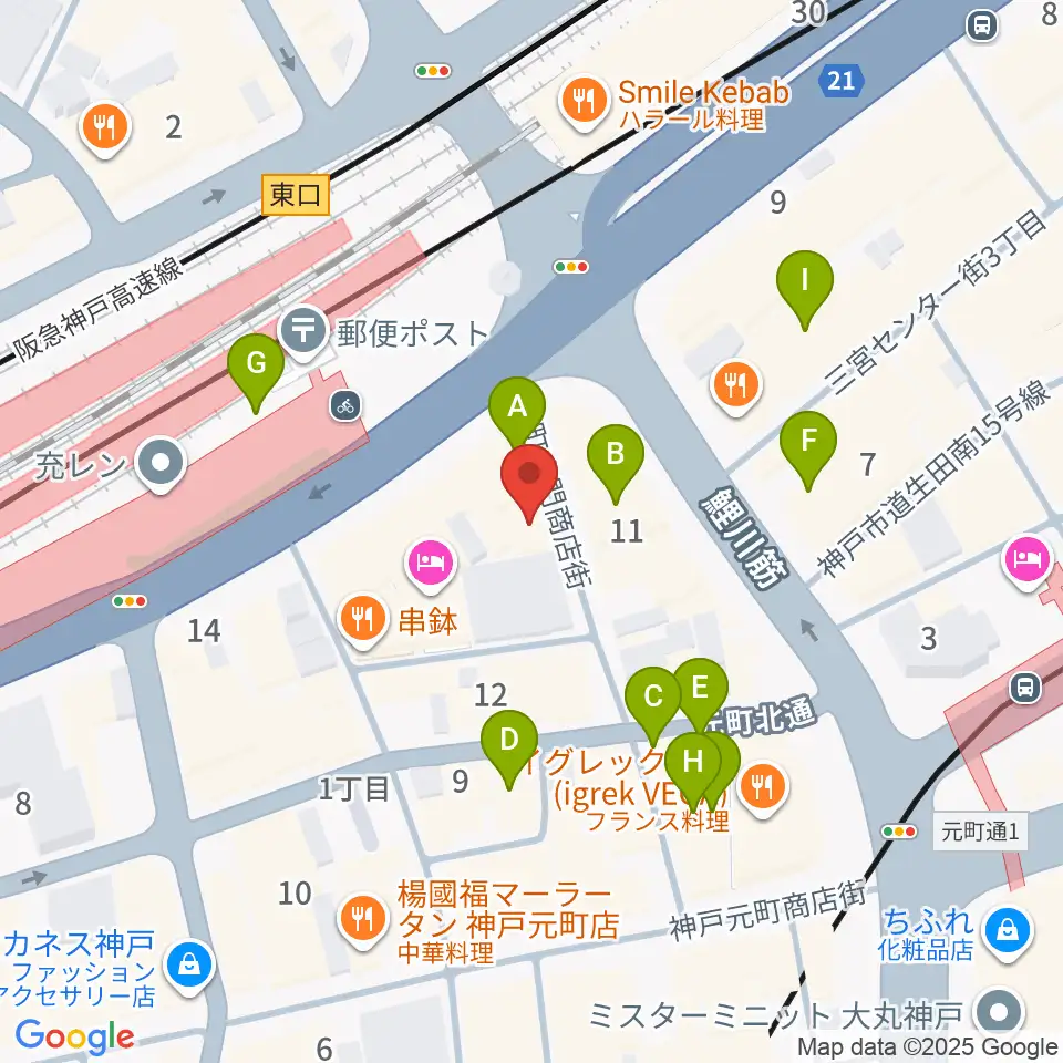 りずむぼっくす神戸元町店周辺のカフェ一覧地図