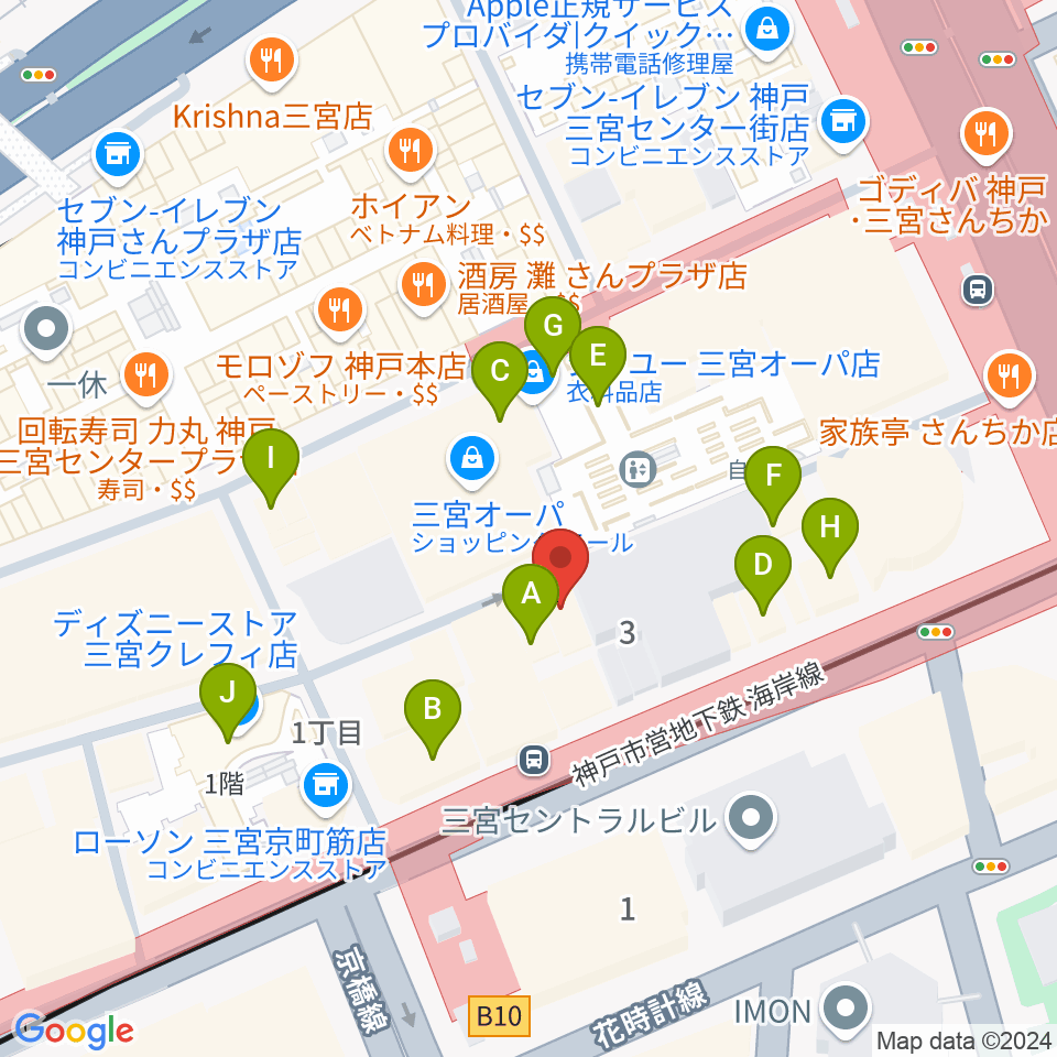 りずむぼっくす三宮店周辺のカフェ一覧地図