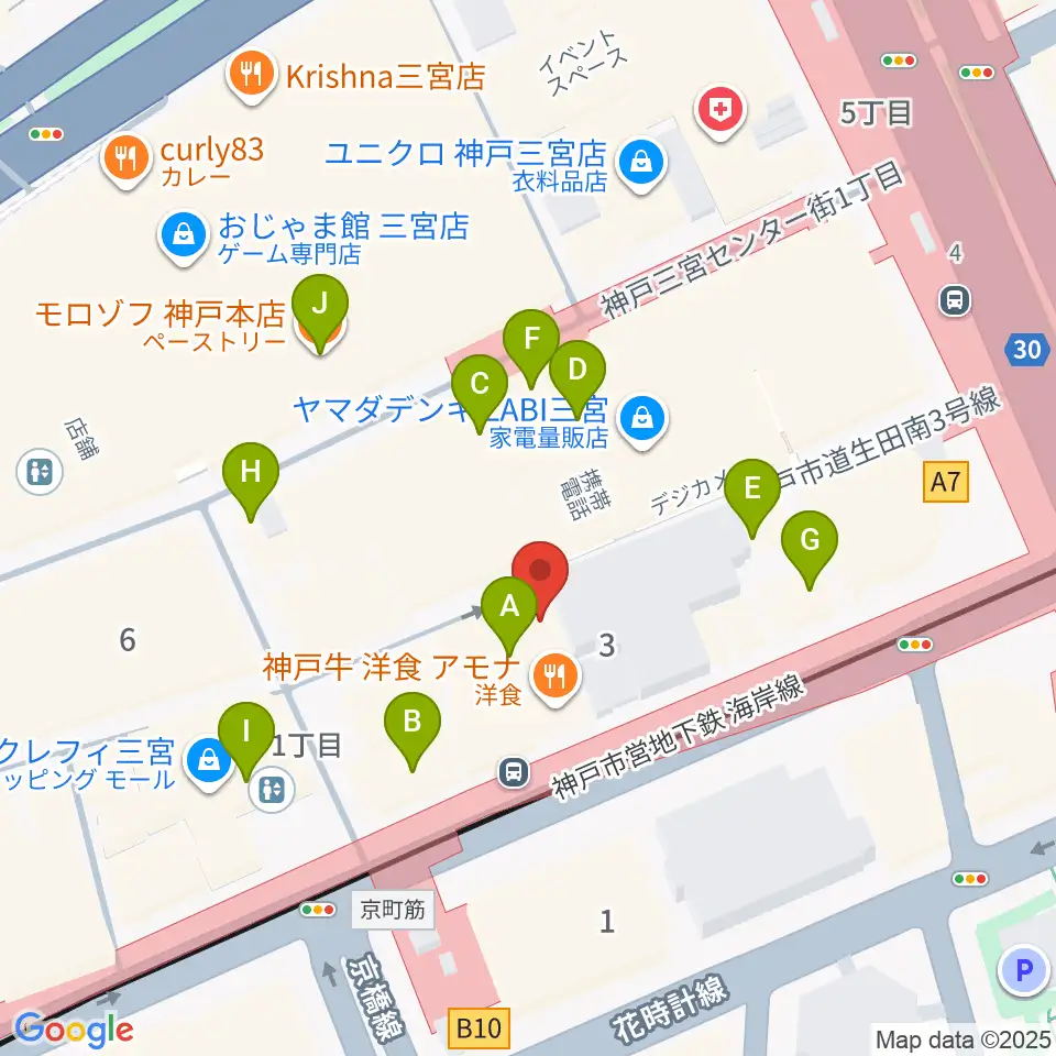 りずむぼっくす三宮店周辺のカフェ一覧地図