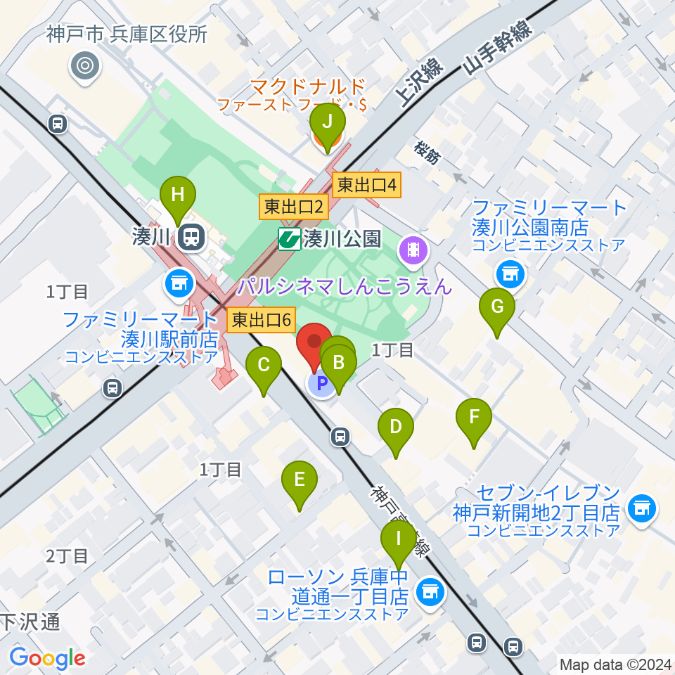 新開地MILKY SOUND周辺のカフェ一覧地図