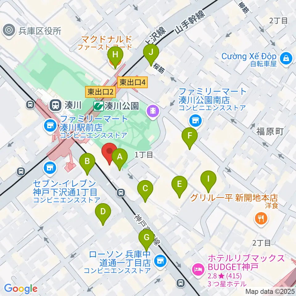 新開地MILKY SOUND周辺のカフェ一覧地図