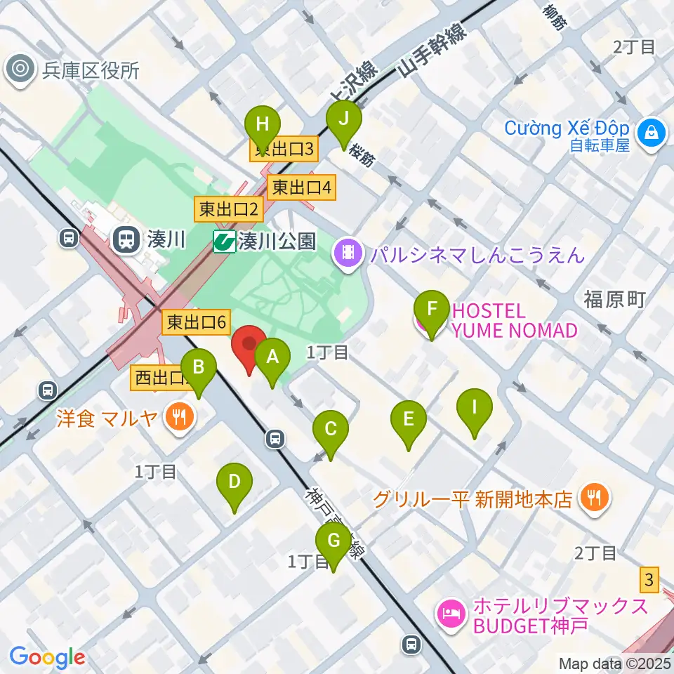 新開地MILKY SOUND周辺のカフェ一覧地図