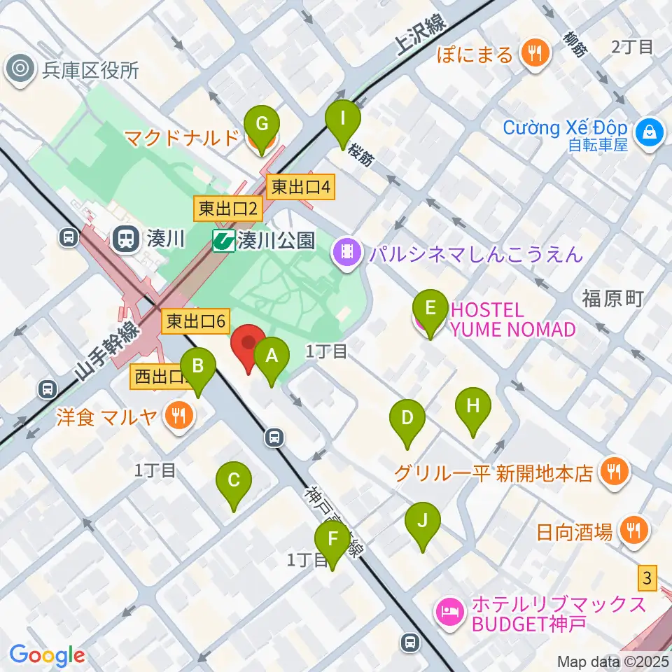 新開地MILKY SOUND周辺のカフェ一覧地図