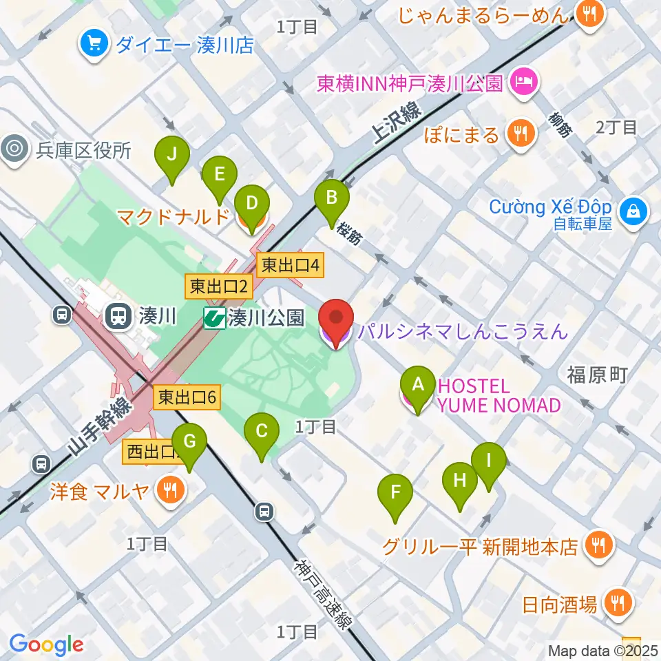パルシネマしんこうえん周辺のカフェ一覧地図
