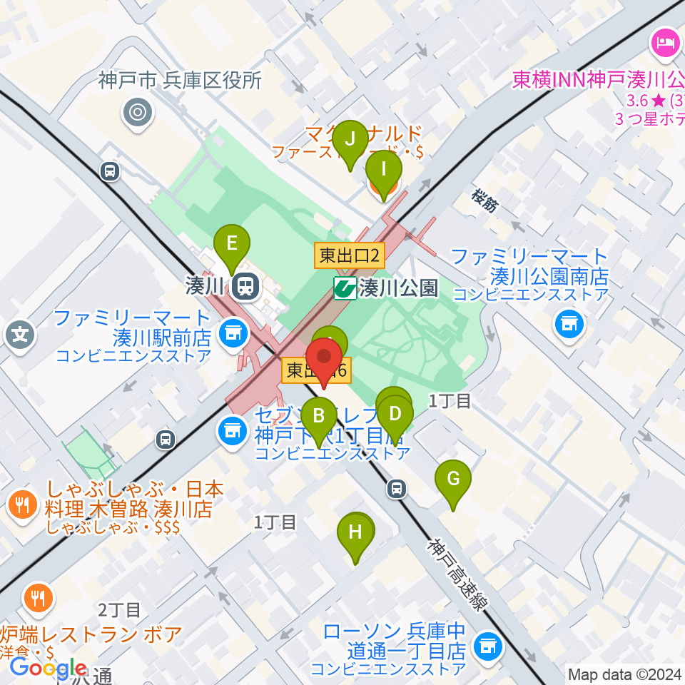 一番星食堂周辺のカフェ一覧地図