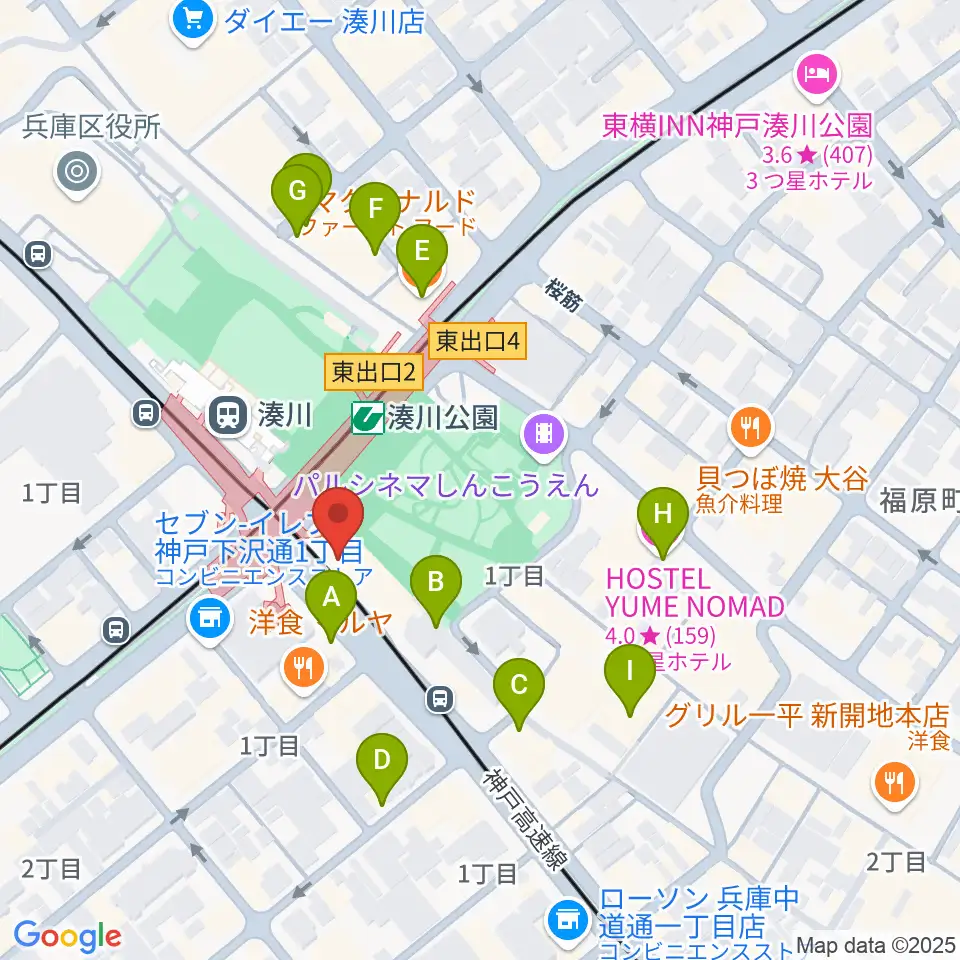 一番星食堂周辺のカフェ一覧地図