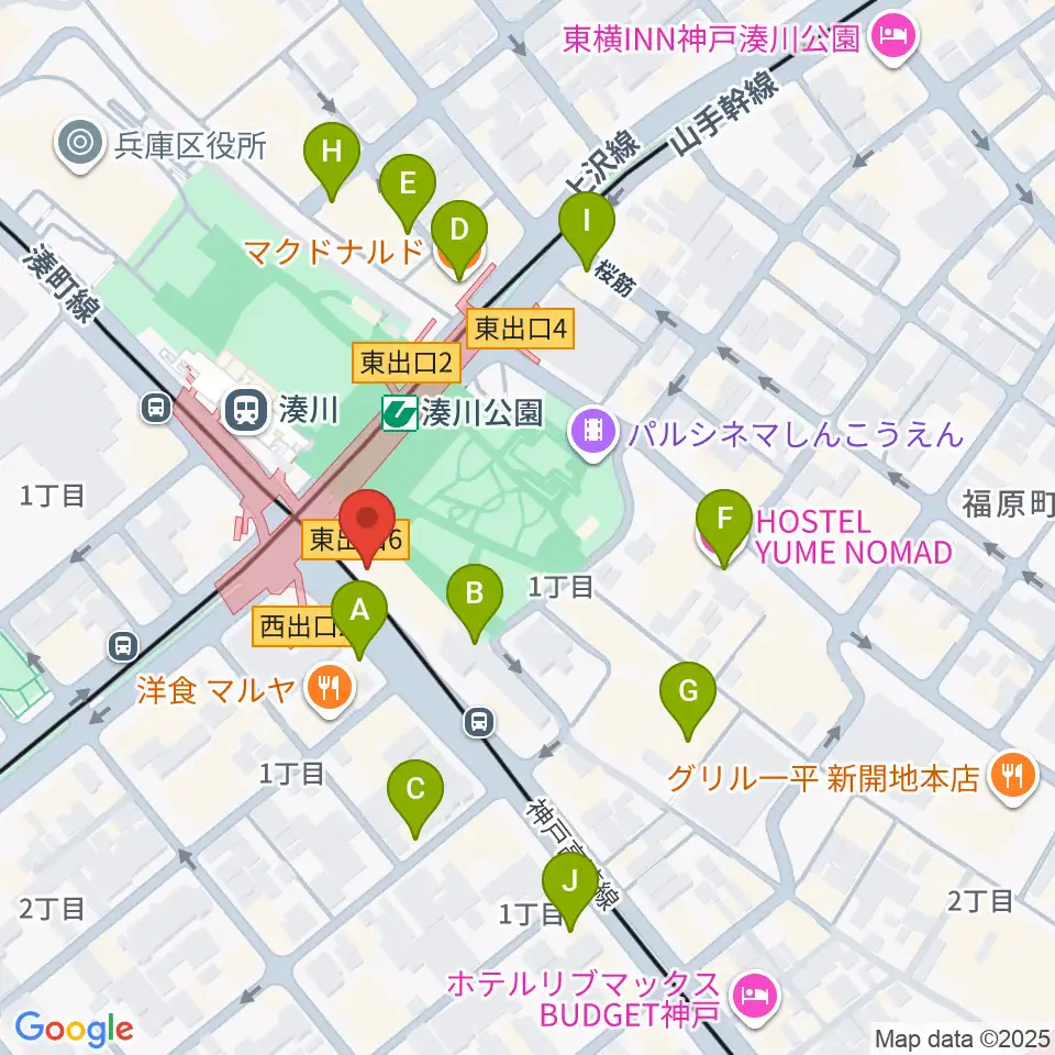 一番星食堂周辺のカフェ一覧地図