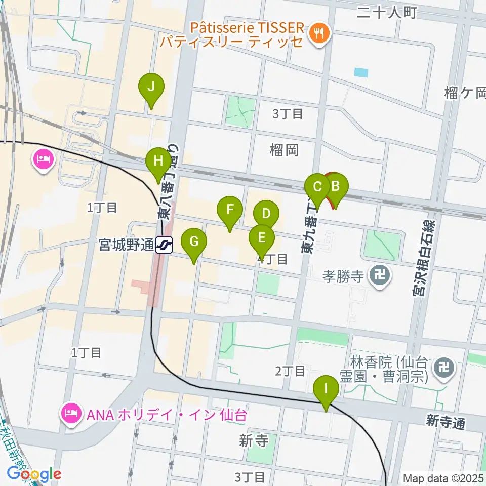 仙台音屋スタジオ+周辺のカフェ一覧地図