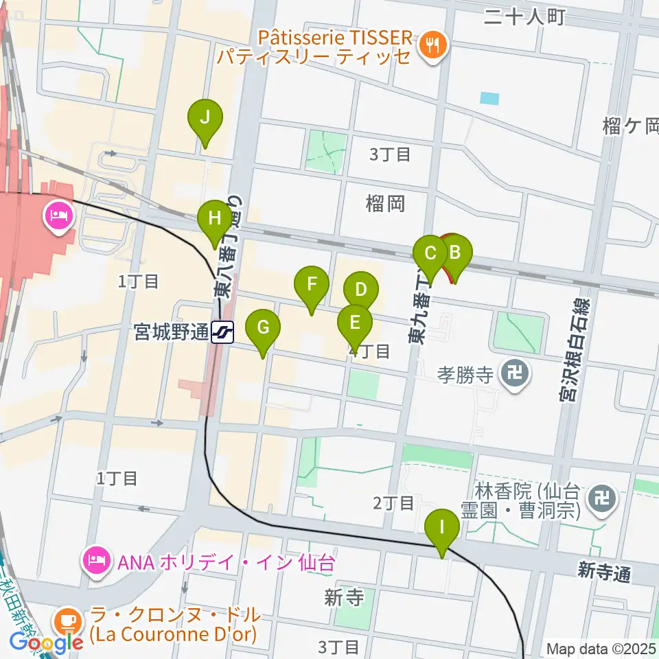 仙台音屋スタジオ+周辺のカフェ一覧地図