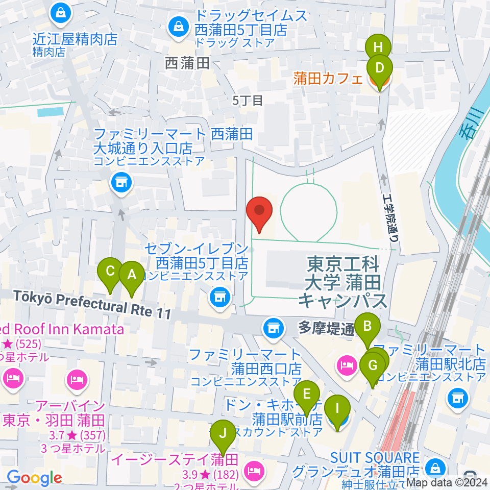 日本工学院アリーナ周辺のカフェ一覧地図