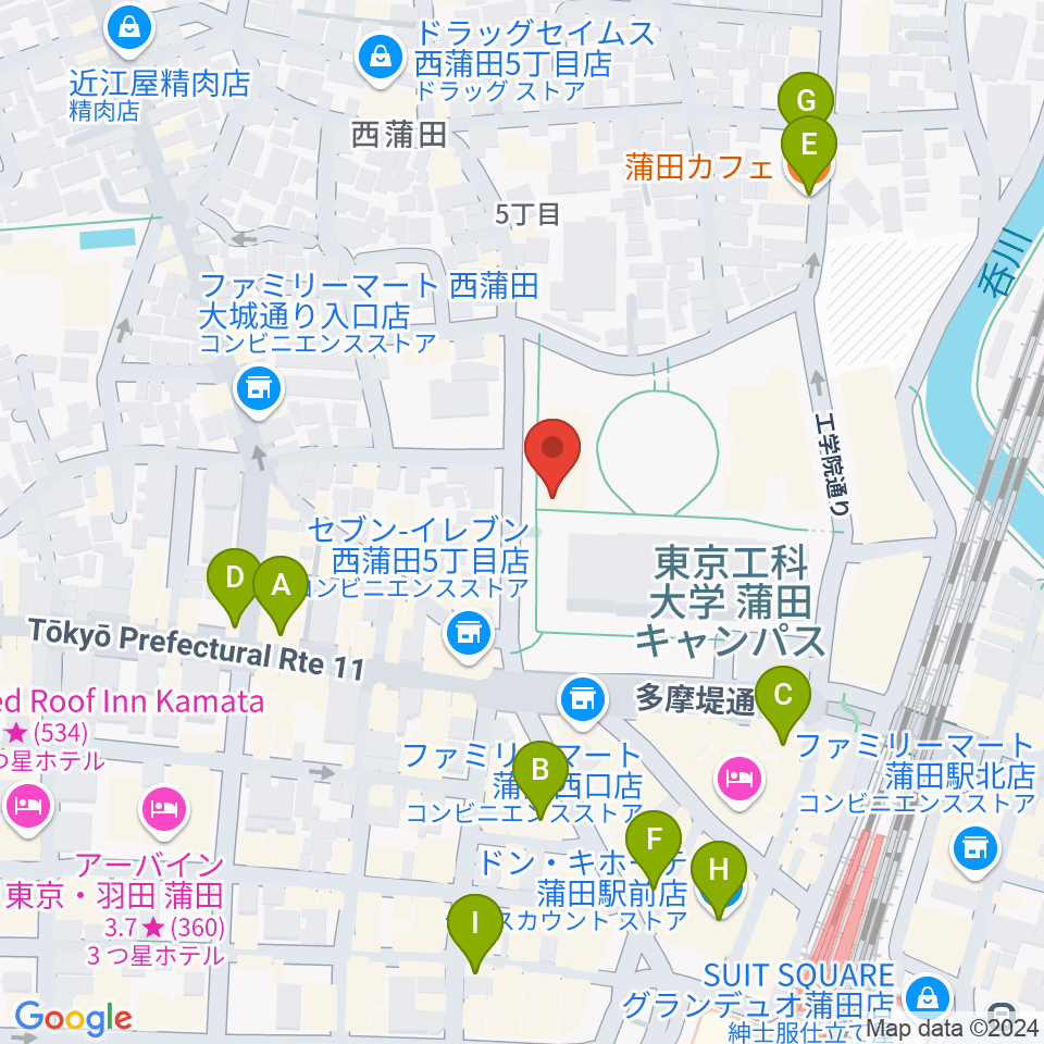 日本工学院アリーナ周辺のカフェ一覧地図