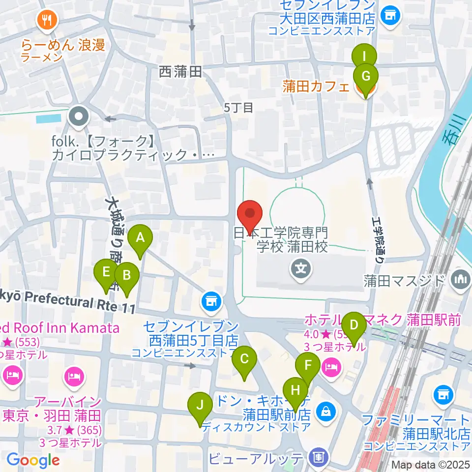 日本工学院アリーナ周辺のカフェ一覧地図