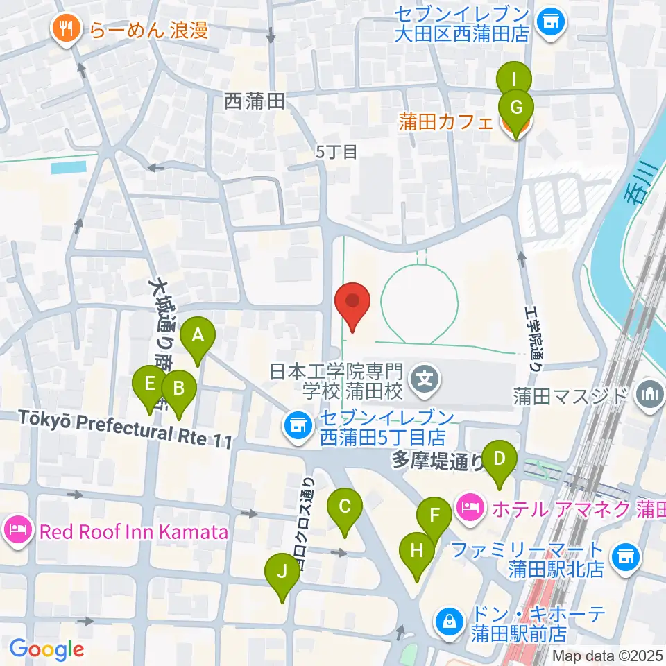 日本工学院アリーナ周辺のカフェ一覧地図
