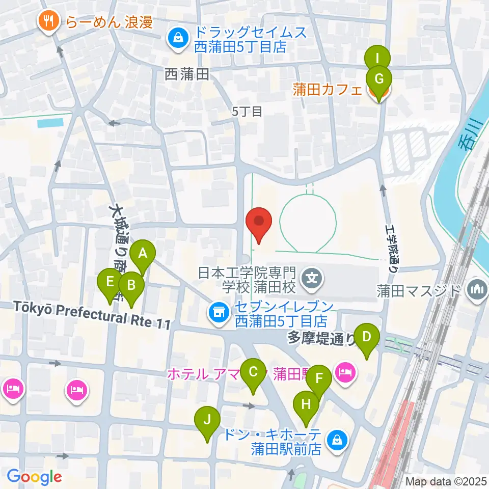 日本工学院アリーナ周辺のカフェ一覧地図