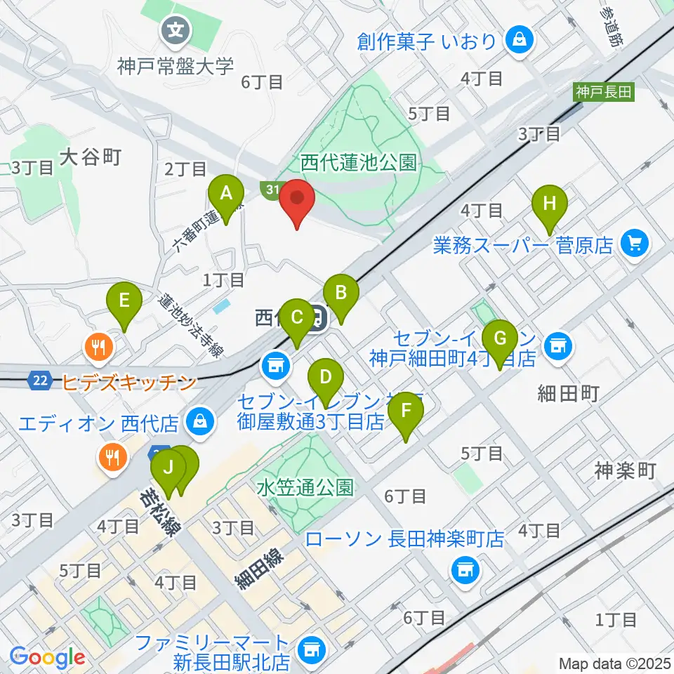 神戸常盤アリーナ周辺のカフェ一覧地図