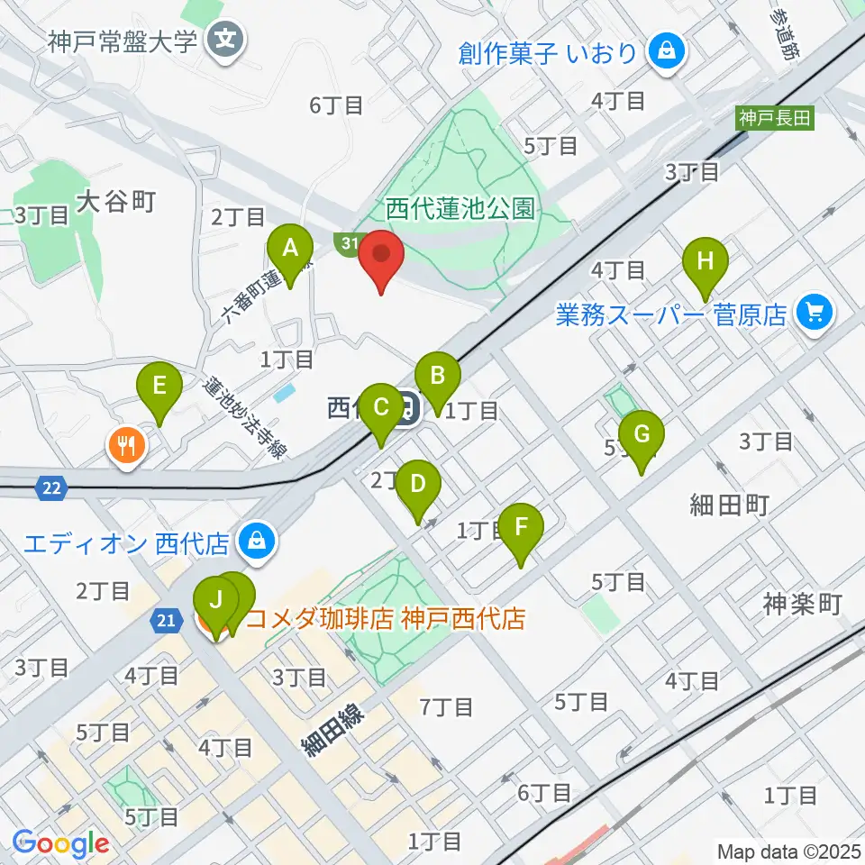 神戸常盤アリーナ周辺のカフェ一覧地図