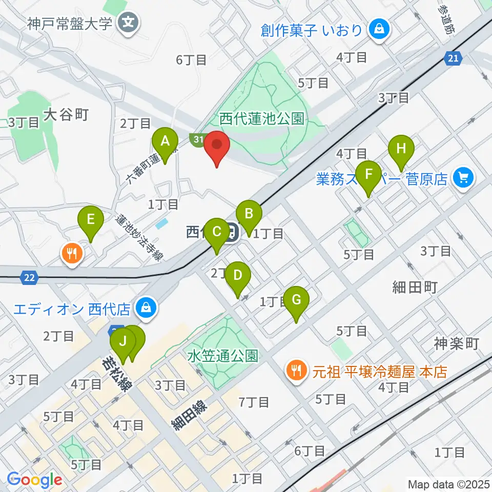 神戸常盤アリーナ周辺のカフェ一覧地図