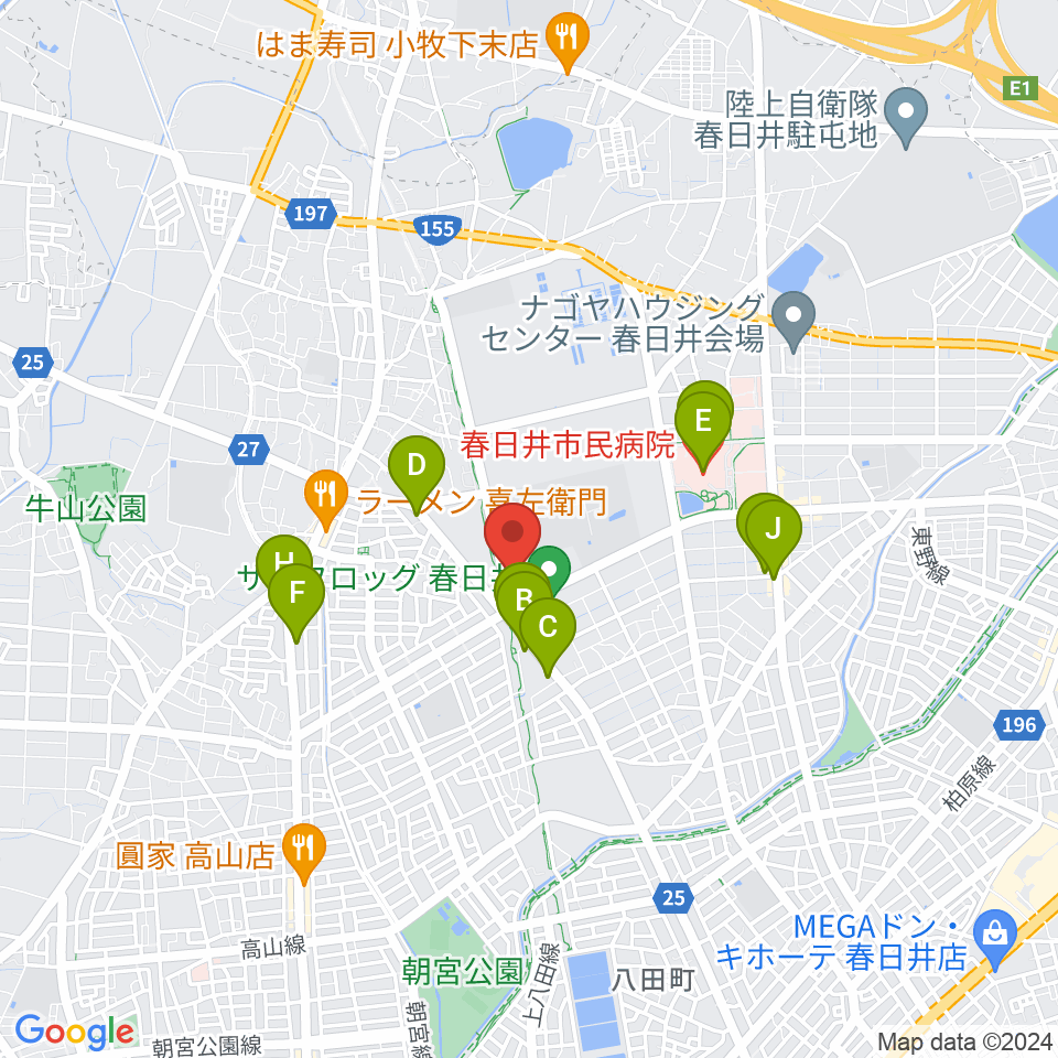 春日井市総合体育館周辺のカフェ一覧地図