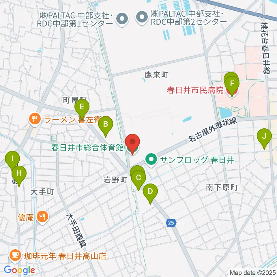 春日井市総合体育館周辺のカフェ一覧地図