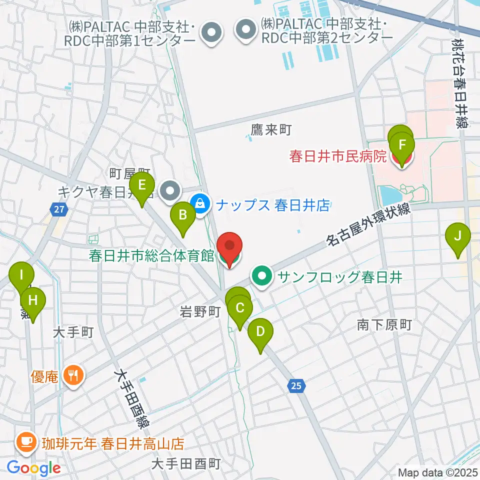 春日井市総合体育館周辺のカフェ一覧地図