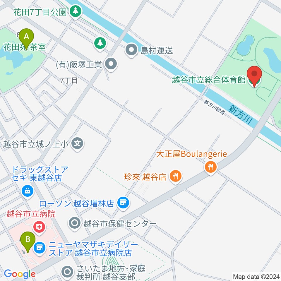 越谷市立総合体育館周辺のカフェ一覧地図