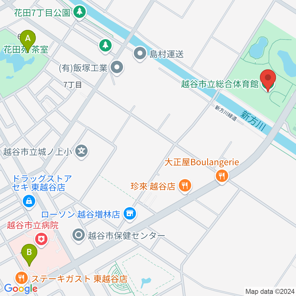 越谷市立総合体育館周辺のカフェ一覧地図