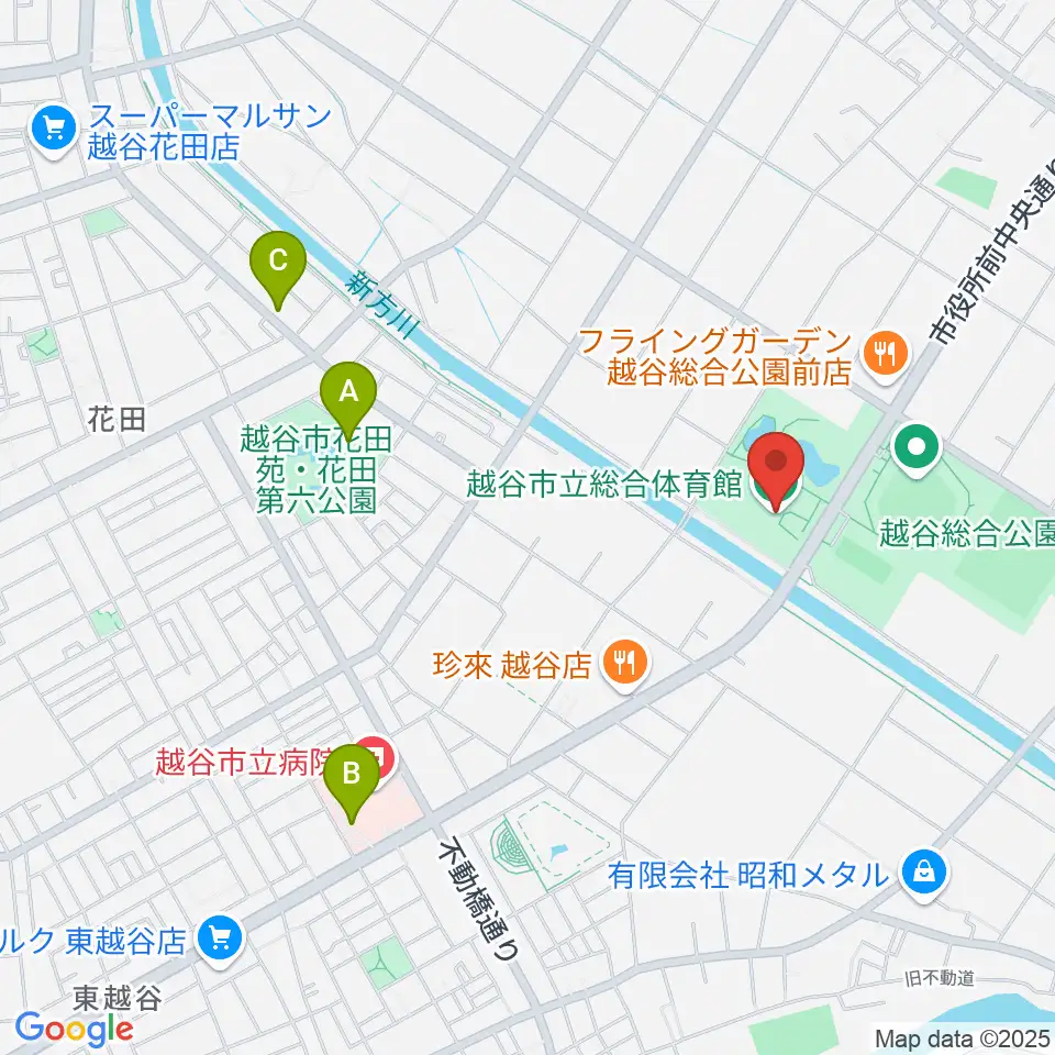 越谷市立総合体育館周辺のカフェ一覧地図