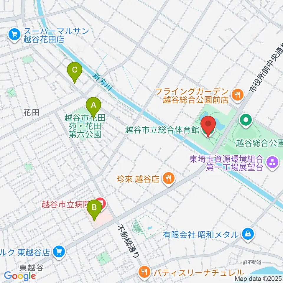 越谷市立総合体育館周辺のカフェ一覧地図