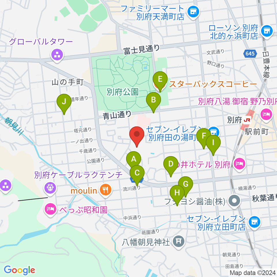 べっぷアリーナ周辺のカフェ一覧地図