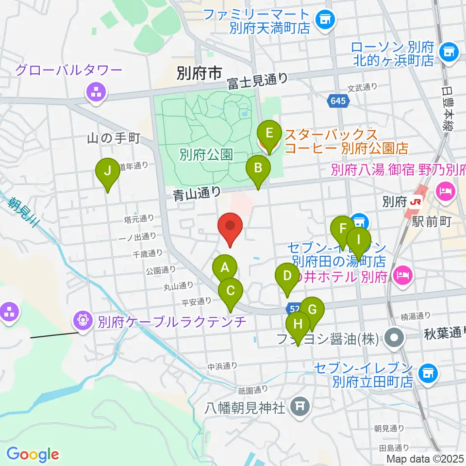 べっぷアリーナ周辺のカフェ一覧地図