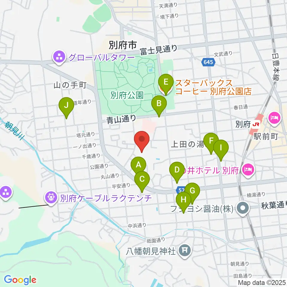 べっぷアリーナ周辺のカフェ一覧地図
