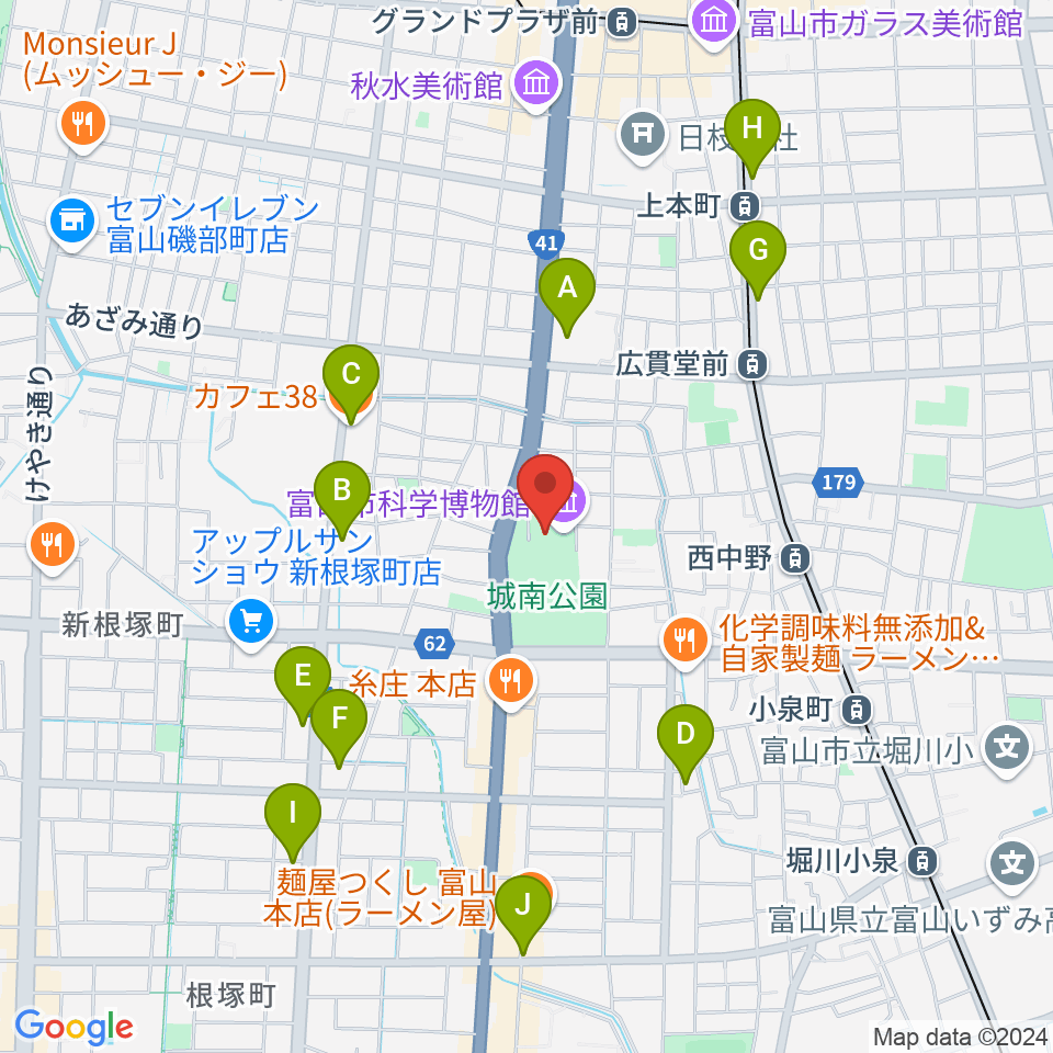 富山市科学博物館周辺のカフェ一覧地図